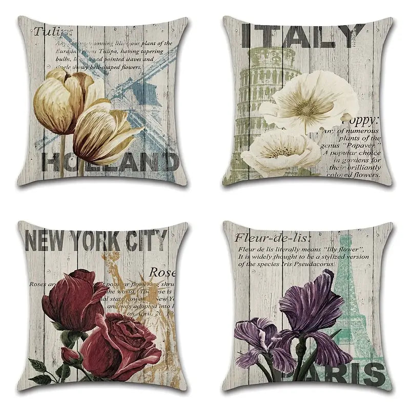 4pcs Vintage Flower Pattern Throw Pillow Covers 18"x18"