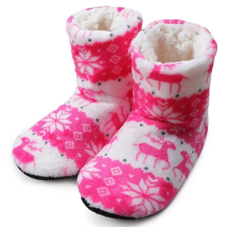 Adult Christmas Reindeer Boots - Coral Fleece Indoor Shoes