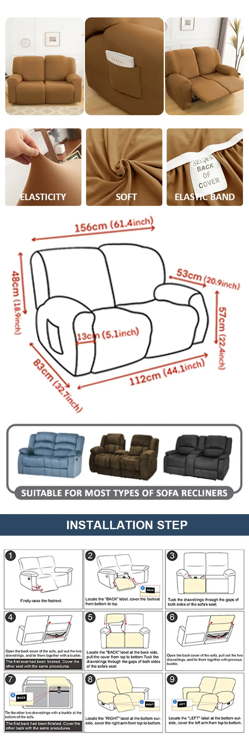 4 Seasons Stretch Recliner Sofa Covers - 6pcs Set