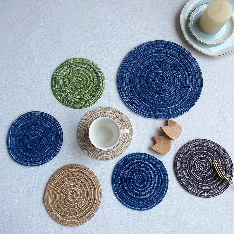 Round Ramie Woven Coaster and Cotton Yarn Placemat