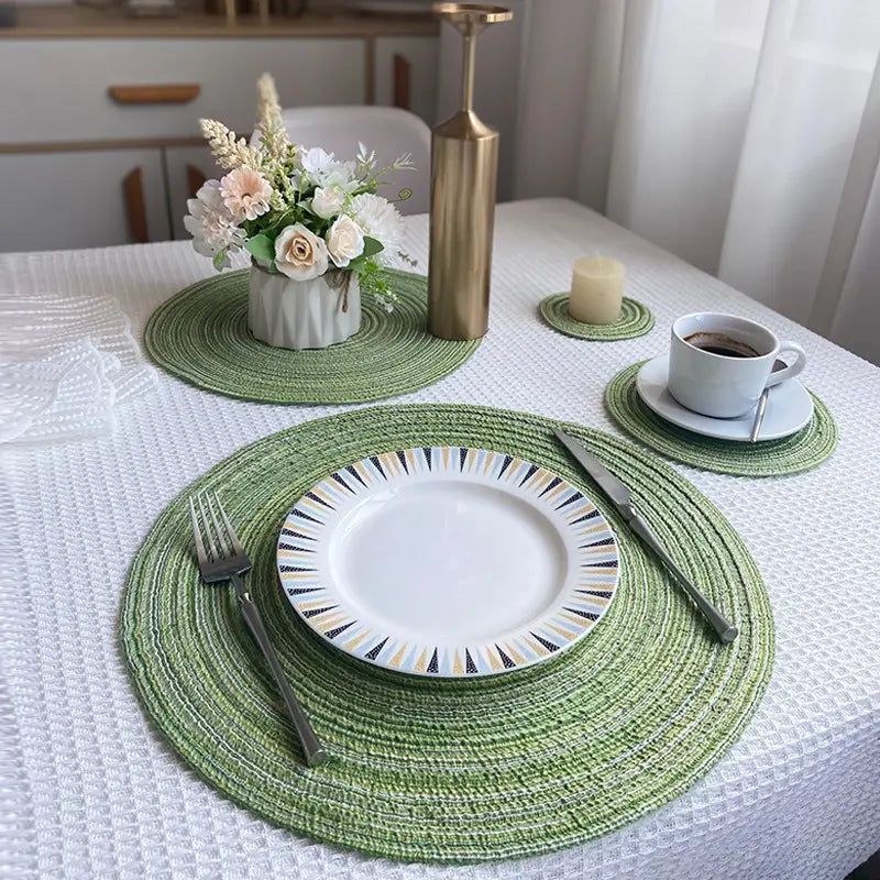 Round Ramie Woven Coaster and Cotton Yarn Placemat