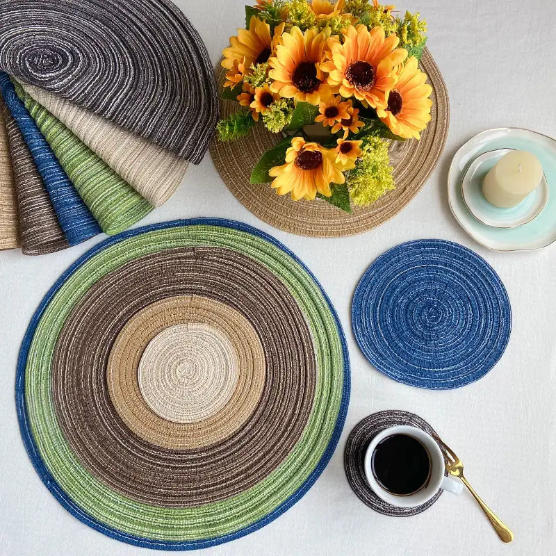 Round Ramie Woven Coaster and Cotton Yarn Placemat