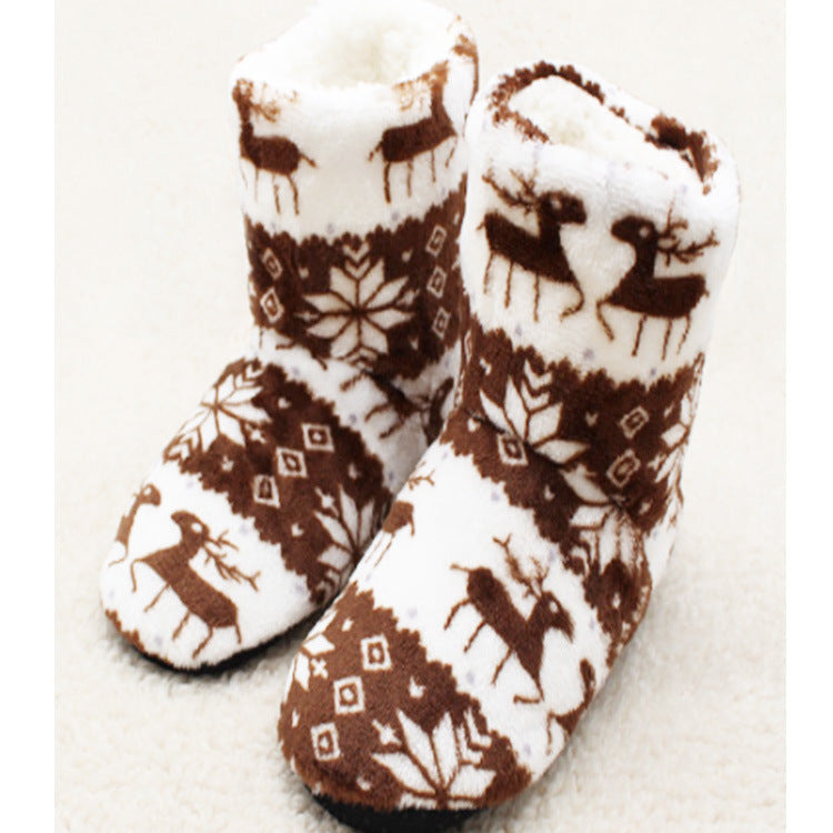 Adult Christmas Reindeer Boots - Coral Fleece Indoor Shoes