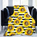 Black and White Striped Flannel Blanket with Sunflower Pattern