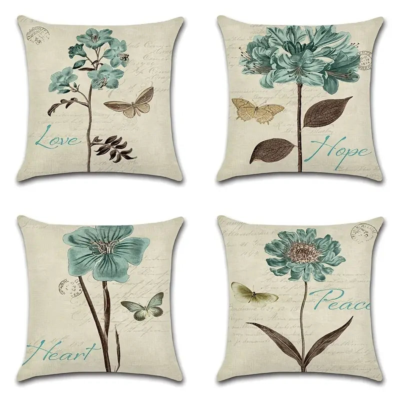 4pcs Vintage Flower Pattern Throw Pillow Covers 18"x18"