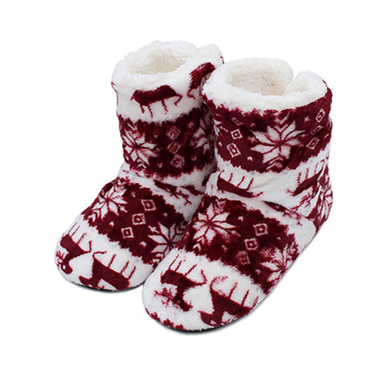 Adult Christmas Reindeer Boots - Coral Fleece Indoor Shoes