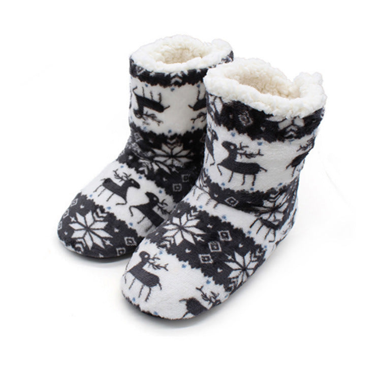 Adult Christmas Reindeer Boots - Coral Fleece Indoor Shoes